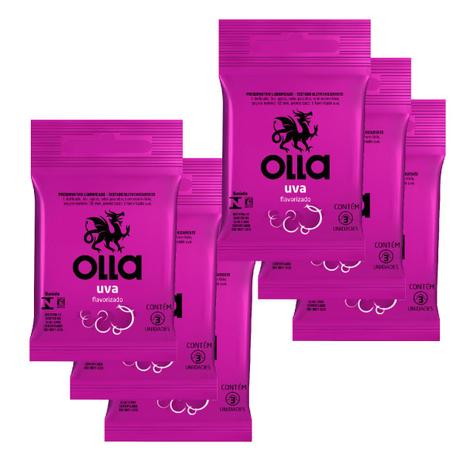 Kit Olla Preservativo Sabor Uva 3uni. Com 6 Packs Menor preço em Kit Olla Preservativo Sabor Uva 3uni. Com 6 Packs