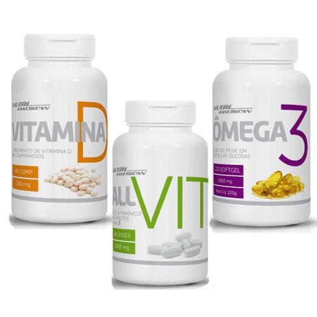 Kit Ômega 3 + Vitamina D + All Vit Nutri American Menor preço em Kit Ômega 3 + Vitamina D + All Vit Nutri American