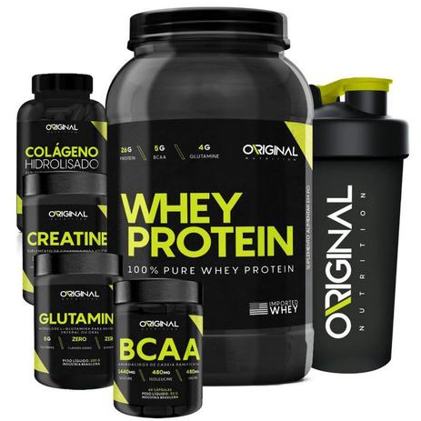 Kit ON Whey Protein + Bcaa + Gluta + Crea + Colágeno + Copo - Original nutrition Menor preço em Kit ON Whey Protein + Bcaa + Gluta + Crea + Colágeno + Copo - Original nutrition