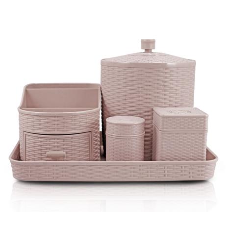 Kit Organizadores 5 peças Rosa Rattan Jacki Design Menor preço em Kit Organizadores 5 peças Rosa Rattan Jacki Design