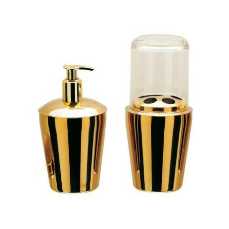 Kit Organizadores Porta Escova + Dispenser Sabonete Liquido - Dourado - Hara Menor preço em Kit Organizadores Porta Escova + Dispenser Sabonete Liquido - Dourado - Hara
