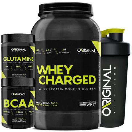 Kit Original Whey Charged ON + Bcaa + Glutamina + Shaker - Original nutrition Menor preço em Kit Original Whey Charged ON + Bcaa + Glutamina + Shaker - Original nutrition