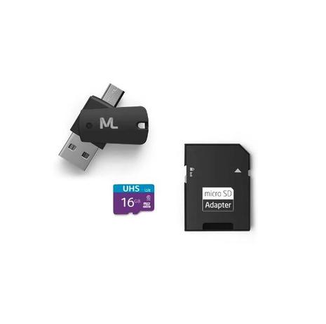 Kit OTG adaptador + pen drive +cartão sd 16GB MC150 - Multilaser Menor preço em Kit OTG adaptador + pen drive +cartão sd 16GB MC150 - Multilaser