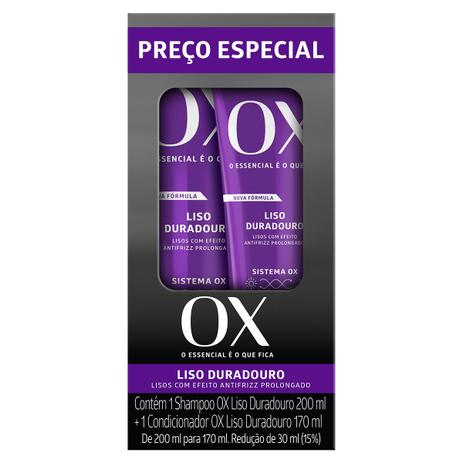 Kit OX Liso Duradouro Shampoo 200ml + Condicionador 170ml Menor preço em Kit OX Liso Duradouro Shampoo 200ml + Condicionador 170ml