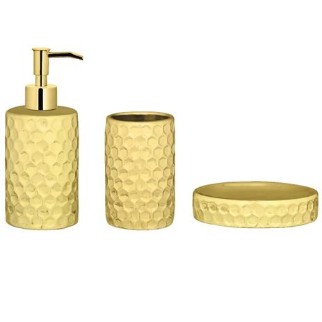 Kit p/ Banheiro Dourado - 3 peças - Mart Menor preço em Kit p/ Banheiro Dourado - 3 peças - Mart