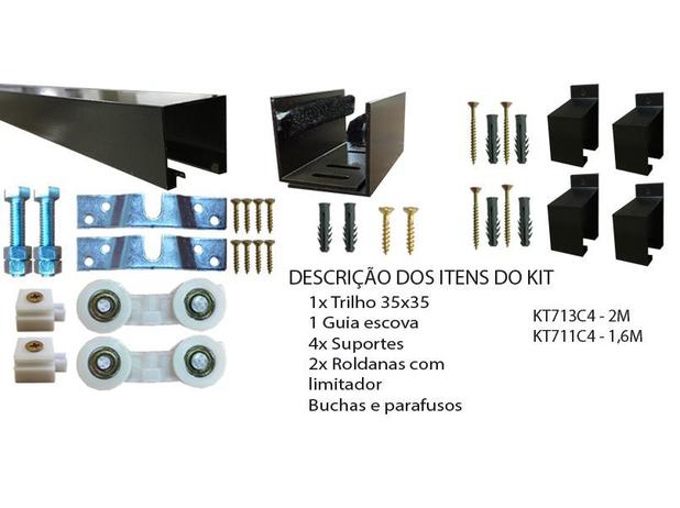 Kit p/ Porta de Correr 4 Roldanas - Trilho 2,00 M - Porta até 100cm - Preto - Al-Fer Menor preço em Kit p/ Porta de Correr 4 Roldanas - Trilho 2,00 M - Porta até 100cm - Preto - Al-Fer