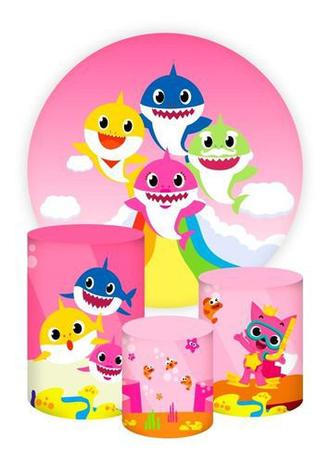 Kit Painel Redondo Capas Cilindro Baby Shark Rosa 3d Tecido Cenario Personalizados Decoracao De Festa Magazine Luiza