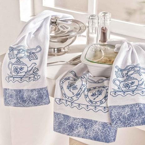 Kit Pano de Prato Guardanapo Bordado Colonial 03 Peças - Azul - Sulamita enxovais é boa?