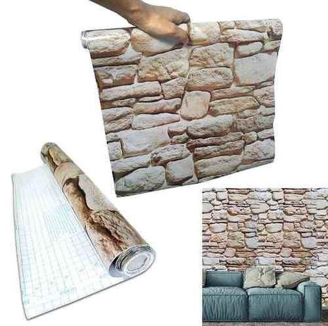 Kit Papel De Parede 6 Unid Pedra Marrom Claro Autoadesivo - Braslu Menor preço em Kit Papel De Parede 6 Unid Pedra Marrom Claro Autoadesivo - Braslu