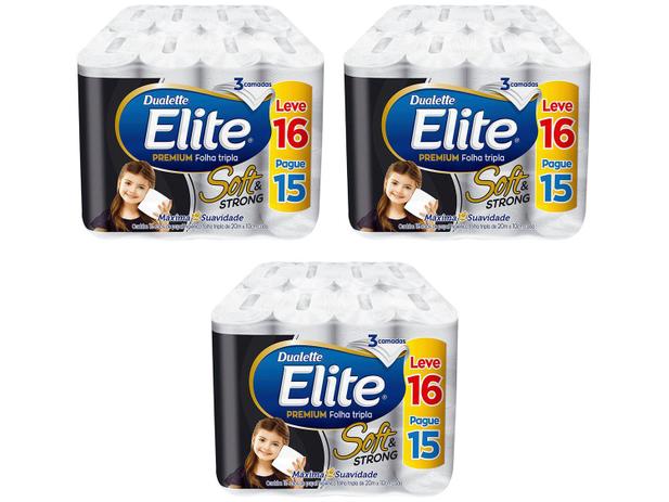 Kit Papel Higiênico Folha Tripla Elite - Soft & Strong 3 Pacotes com 16 Rolos de 20m Cada Menor preço em Kit Papel Higiênico Folha Tripla Elite - Soft & Strong 3 Pacotes com 16 Rolos de 20m Cada