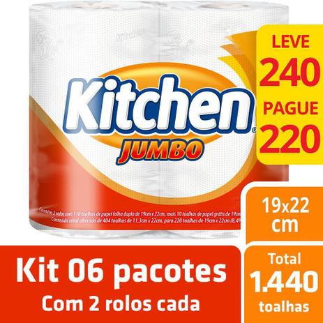 Kit Papel Toalha Kitchen Folha Dupla 6 Pacotes - 12 Rolos Menor preço em Kit Papel Toalha Kitchen Folha Dupla 6 Pacotes - 12 Rolos