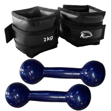 Kit Par de Halter 3kg Emborrachado Azul + Caneleira Ajustavel 2kg Mega Peso Menor preço em Kit Par de Halter 3kg Emborrachado Azul + Caneleira Ajustavel 2kg Mega Peso