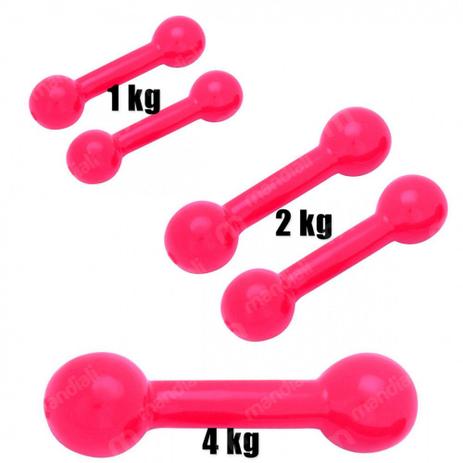 Kit Par Halter 1kg + Par 2 Kg + 1 Unidade de 4 Kg Emborrachados Rosa Mega Peso Menor preço em Kit Par Halter 1kg + Par 2 Kg + 1 Unidade de 4 Kg Emborrachados Rosa Mega Peso
