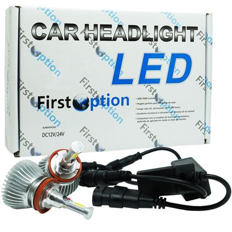 Kit Par Lâmpada Super Led Automotiva Farol Carro H11 6000 Lumens 12V 24V First Option 6000K Menor preço em Kit Par Lâmpada Super Led Automotiva Farol Carro H11 6000 Lumens 12V 24V First Option 6000K