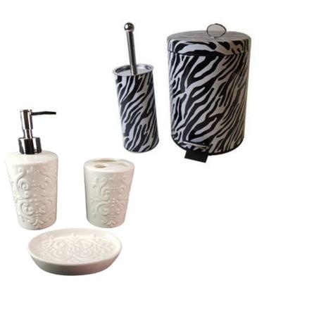 kit para banheiro com lixeira saboneteira porta escova sabão liquido - deca r05 - Wincy Menor preço em kit para banheiro com lixeira saboneteira porta escova sabão liquido - deca r05 - Wincy