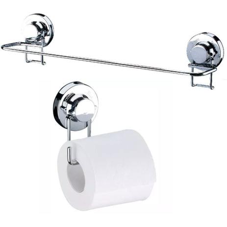 Kit Para Banheiro Toalheiro 45cm C/ Papeleira Fixação Ventosa - Future Menor preço em Kit Para Banheiro Toalheiro 45cm C/ Papeleira Fixação Ventosa - Future
