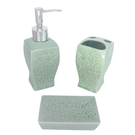 Kit Para Banheiro Verde Claro Flores 3 Peças Sabonete Liquido - Interponte é ruim? Kit Para Banheiro Verde Claro Flores 3 Peças Sabonete Liquido - Interponte é boa?