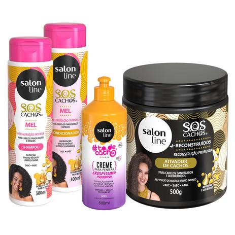 Kit Para Cabelos Crespos Shampoo Condicionador Creme De Pentear E Ativador Salon Line No Magalu Magazine Luiza