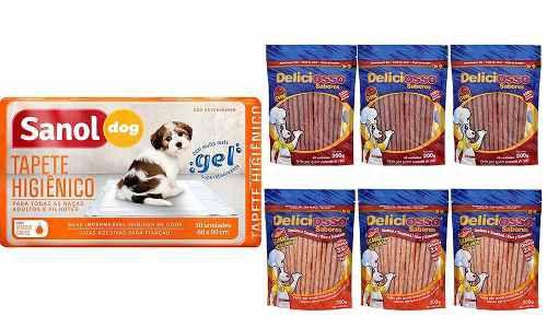 Kit para Cães: Tapete Higienico Para Cães Sanol (30 unidades) + 6 Pacotes Ossinho Palito Deliciosso Sabores Menor preço em Kit para Cães: Tapete Higienico Para Cães Sanol (30 unidades) + 6 Pacotes Ossinho Palito Deliciosso Sabores