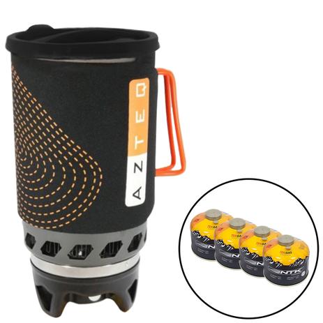 Kit para Camping com Panela e Fogareiro Jet Cook AZTEQ + 4 Cartuchos de Gás 230g TEKGAS Menor preço em Kit para Camping com Panela e Fogareiro Jet Cook AZTEQ + 4 Cartuchos de Gás 230g TEKGAS