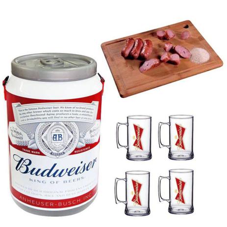 Kit Para Churrasco Cooler Térmica Bud ate 24 Latas Com Tabua Bambo Mor e 4 Copos Personalizados - Dr cooler Menor preço em Kit Para Churrasco Cooler Térmica Bud ate 24 Latas Com Tabua Bambo Mor e 4 Copos Personalizados - Dr cooler