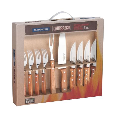 Kit para Churrasco Tramontina em Aço Inox com Cabo de Madeira Natural 10 Peças Menor preço em Kit para Churrasco Tramontina em Aço Inox com Cabo de Madeira Natural 10 Peças