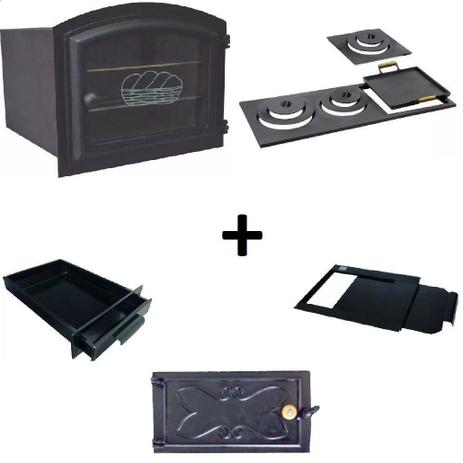 Kit para fogão a lenha com forno grande e chapa de 3 furos multiuso - Estação Casa Menor preço em Kit para fogão a lenha com forno grande e chapa de 3 furos multiuso - Estação Casa