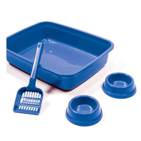 Kit Para Gato Bandeja+Comedouro+Bebedouro+Pazinha Azul - Murano Menor preço em Kit Para Gato Bandeja+Comedouro+Bebedouro+Pazinha Azul - Murano