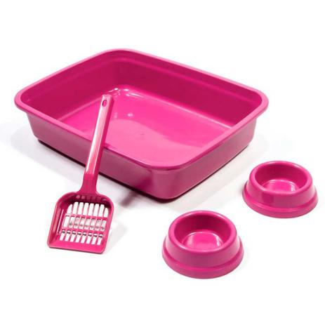 Kit Para Gato Bandeja+Comedouro+Bebedouro+Pazinha Rosa - Murano Menor preço em Kit Para Gato Bandeja+Comedouro+Bebedouro+Pazinha Rosa - Murano