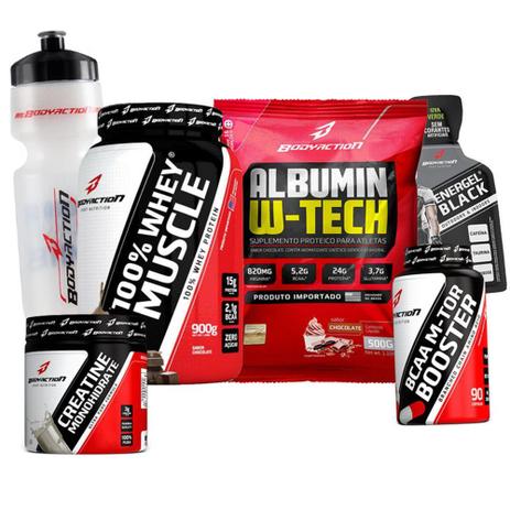 Kit para hipertrofia muscular massa magra 100 Whey Protein Concentrado Albumina Creatina Bcaa Gel - Body action Menor preço em Kit para hipertrofia muscular massa magra 100 Whey Protein Concentrado Albumina Creatina Bcaa Gel - Body action