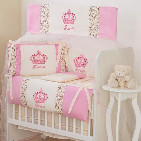 Kit para Mini Berço 9 peças Princesa Rosa com Palha - I9 baby Menor preço em Kit para Mini Berço 9 peças Princesa Rosa com Palha - I9 baby