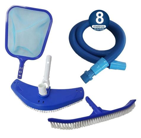 Kit Para Piscina Mangueira 8 M + Peneira + Aspirador + Esfregão - Sos da piscina Menor preço em Kit Para Piscina Mangueira 8 M + Peneira + Aspirador + Esfregão - Sos da piscina