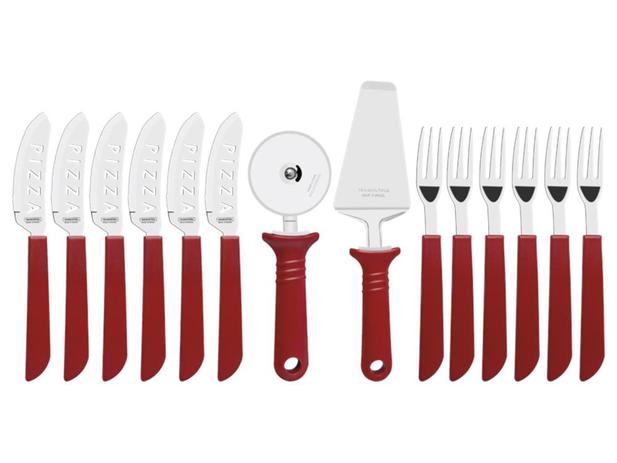 Kit para pizza 14 peças pizza vermelho- laminas de aco inox e cabos de polipropileno tramontina Menor preço em Kit para pizza 14 peças pizza vermelho- laminas de aco inox e cabos de polipropileno tramontina