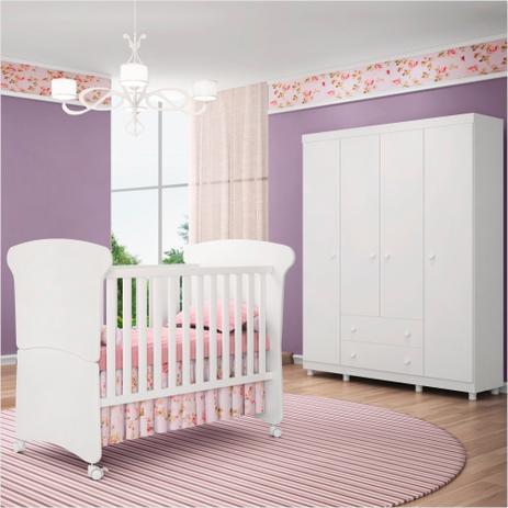 Kit Para Quarto Infantil Roupeiro 04 Portas E Berço Mini Cama Padrão Americano Amore - Qmovi Menor preço em Kit Para Quarto Infantil Roupeiro 04 Portas E Berço Mini Cama Padrão Americano Amore - Qmovi