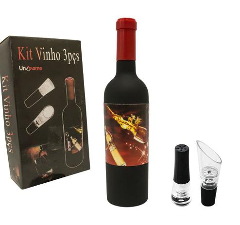 Kit para Vinho 3 Pçs Saca Rolhas / Decantador / Bomba de Ar - Unyhome Menor preço em Kit para Vinho 3 Pçs Saca Rolhas / Decantador / Bomba de Ar - Unyhome