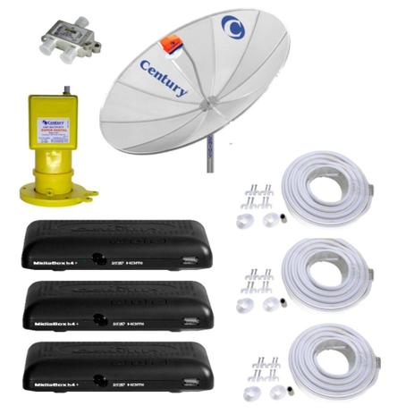Kit Parabólica Digital 1,9 Century, Multiponto, 3 Rec Digital HD Century B3, Divisor e Kits cabo Menor preço em Kit Parabólica Digital 1,9 Century, Multiponto, 3 Rec Digital HD Century B3, Divisor e Kits cabo