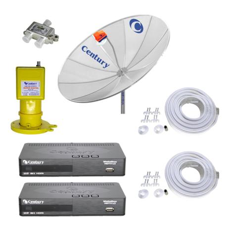 Kit Parabólica Digital Century 1,70, Multiponto, 2 Receptor Digital HD Mídia Box B3 Century, Divisor e Kit de cabo com conectores Menor preço em Kit Parabólica Digital Century 1,70, Multiponto, 2 Receptor Digital HD Mídia Box B3 Century, Divisor e Kit de cabo com conectores