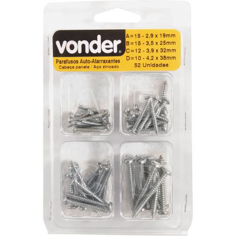 Kit parafuso auto atarraxante panela fenda zincado com 52 peças - Vonder Menor preço em Kit parafuso auto atarraxante panela fenda zincado com 52 peças - Vonder