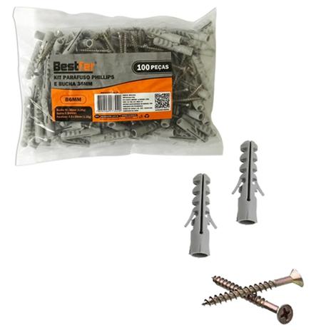 Kit parafuso philips com bucha de nylon 6mm 100 pecas - Rio chens Menor preço em Kit parafuso philips com bucha de nylon 6mm 100 pecas - Rio chens