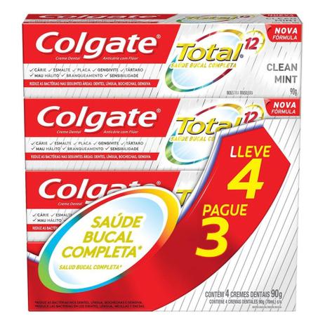 Kit pasta de dente colgate total 12 clean mint com 4 unidades Menor preço em Kit pasta de dente colgate total 12 clean mint com 4 unidades