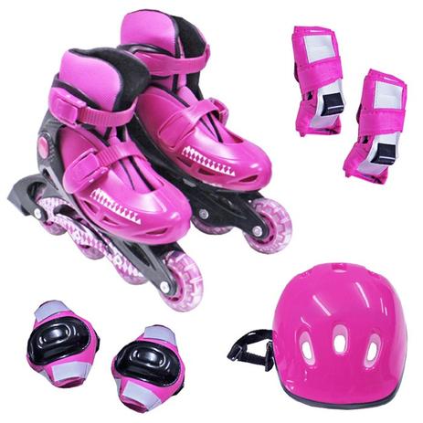 Kit Patins Radical Rollers Ajustavel + Kit Proteção 28 a 39 Azul, Preto ou Rosa - Belfix Menor preço em Kit Patins Radical Rollers Ajustavel + Kit Proteção 28 a 39 Azul, Preto ou Rosa - Belfix