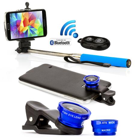 Kit Pau de Selfie Bastão Monopod com controle + Lentes Universal Azul - Outras Menor preço em Kit Pau de Selfie Bastão Monopod com controle + Lentes Universal Azul - Outras