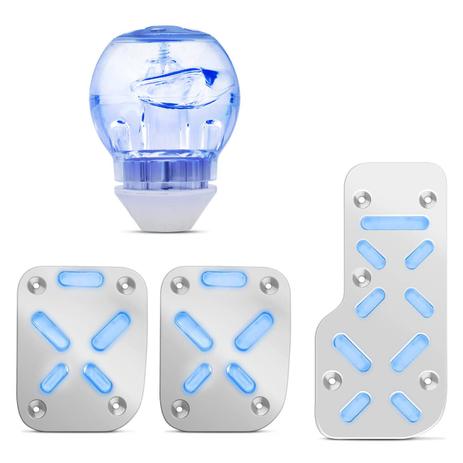 Kit Pedaleira Alumínio Tuning Iluminado Neon + Manopla de Câmbio Bola Universal Prata com Led Azul - Prime Menor preço em Kit Pedaleira Alumínio Tuning Iluminado Neon + Manopla de Câmbio Bola Universal Prata com Led Azul - Prime