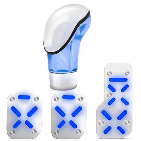 Kit Pedaleira + Manopla Cambio Bola Naja Tuning Universal Cromada Led Iluminação Azul - Prime Menor preço em Kit Pedaleira + Manopla Cambio Bola Naja Tuning Universal Cromada Led Iluminação Azul - Prime