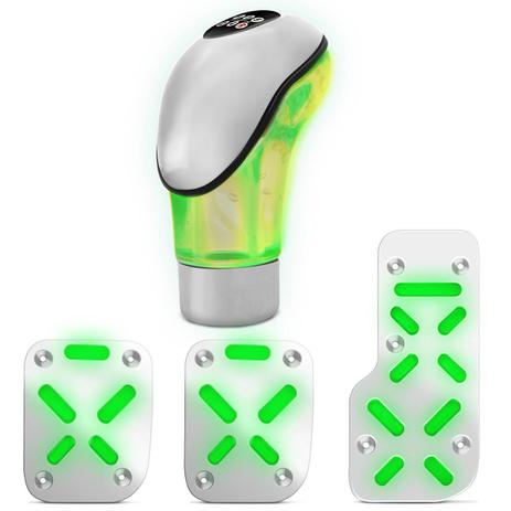 Kit Pedaleira + Manopla Cambio Bola Naja Tuning Universal Cromada Led Iluminação Verde - Prime Menor preço em Kit Pedaleira + Manopla Cambio Bola Naja Tuning Universal Cromada Led Iluminação Verde - Prime