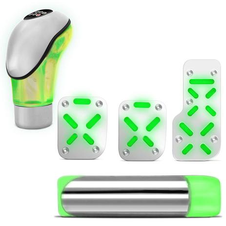 Kit Pedaleira + Manopla Cambio Bola Naja Tuning Verde Universal + Aplique Manopla Freio Mão Cromado - Prime Menor preço em Kit Pedaleira + Manopla Cambio Bola Naja Tuning Verde Universal + Aplique Manopla Freio Mão Cromado - Prime
