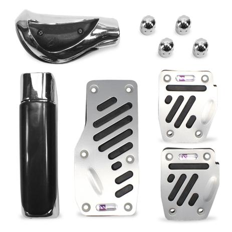 Kit Pedaleira Manopla Freio Mao Bola Cambio Chrome Esportivo Preto Modelo Universal - Shekparts Menor preço em Kit Pedaleira Manopla Freio Mao Bola Cambio Chrome Esportivo Preto Modelo Universal - Shekparts