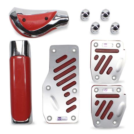 Kit Pedaleira Manopla Freio Mao Bola Cambio Chrome Esportivo Vermelho Modelo Universal - Shekparts Menor preço em Kit Pedaleira Manopla Freio Mao Bola Cambio Chrome Esportivo Vermelho Modelo Universal - Shekparts
