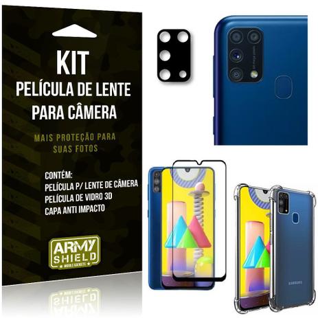 Kit Película de Câmera Galaxy M31 + Película 3D + Capa Anti Impacto - Armyshield Menor preço em Kit Película de Câmera Galaxy M31 + Película 3D + Capa Anti Impacto - Armyshield