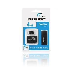 Kit Pen Drive + Leitor de cartão + Cartão de memoria MicroSD 4 GB - Multilaser Menor preço em Kit Pen Drive + Leitor de cartão + Cartão de memoria MicroSD 4 GB - Multilaser